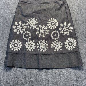 n Taylor Womens Gray Embroidered Floral A Line Skirt Cotton Rayon Lined Size 6